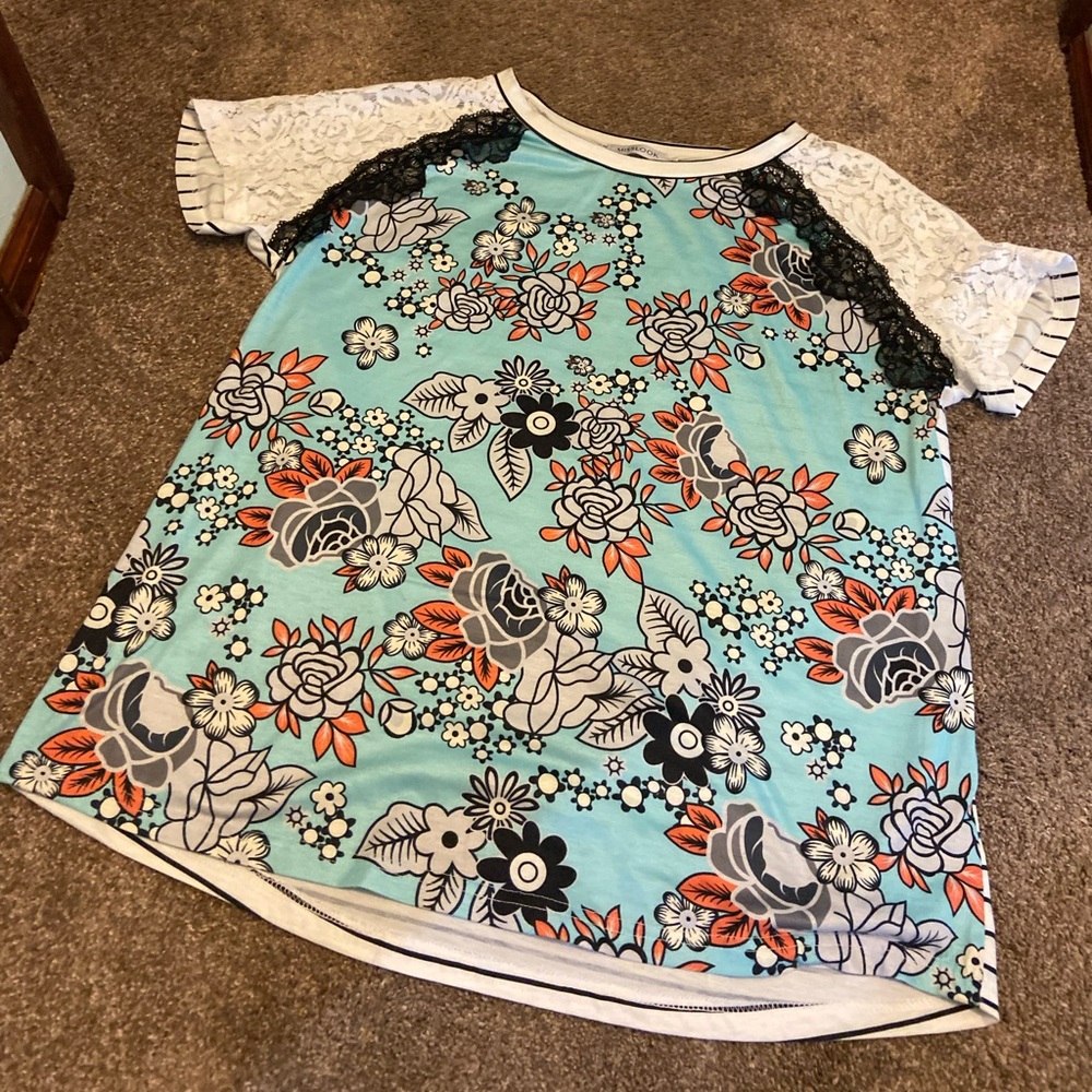 MISSLOOK Blue Floral and Stripe Top